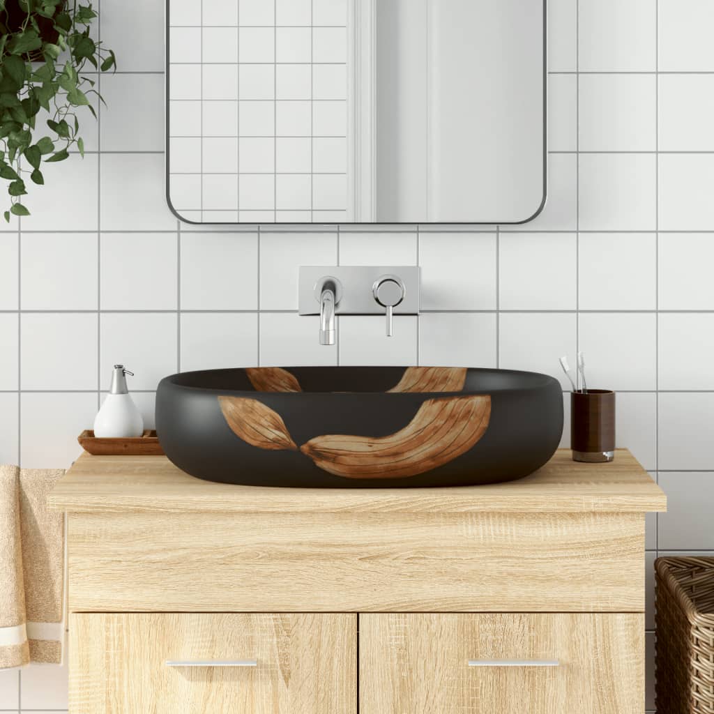 JUNG Vida Aufsatzwaschbecken Schwarz Oval 59x40x14 cm Keramik