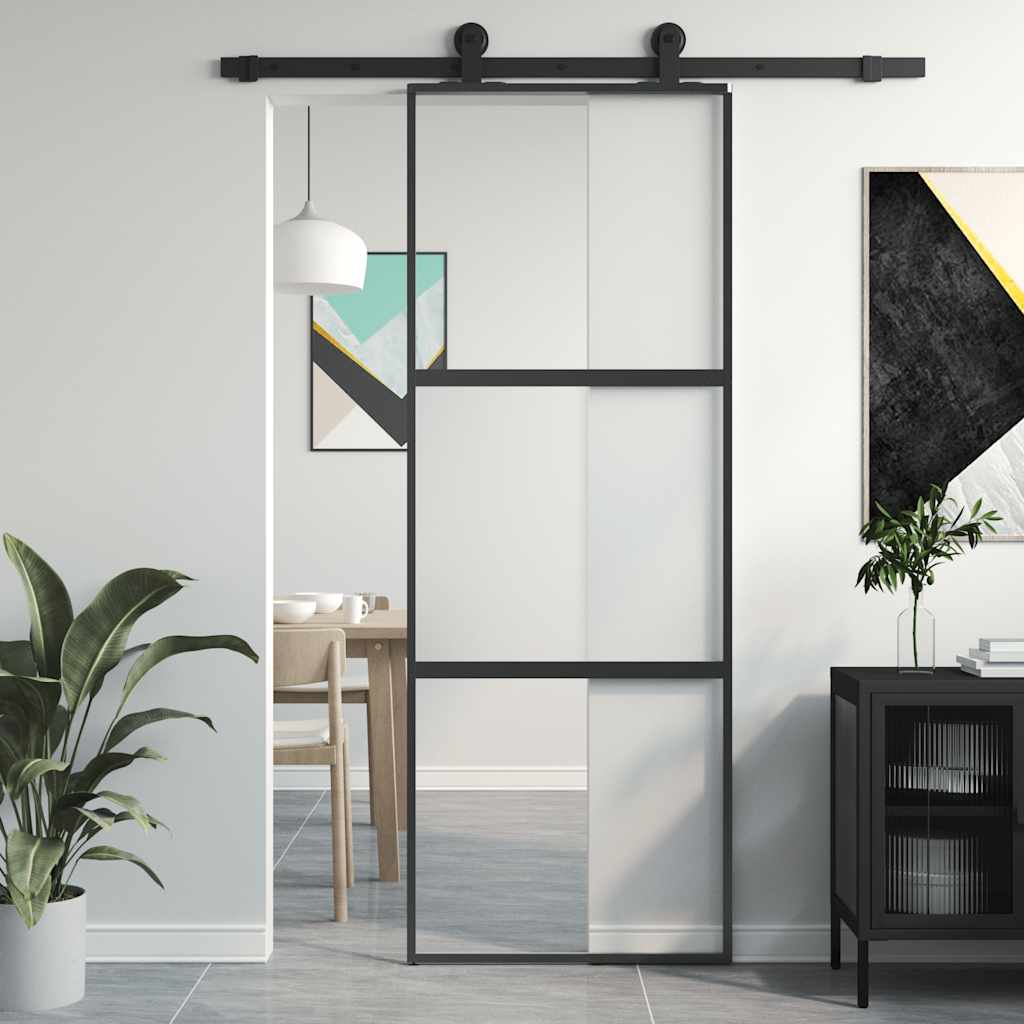 JUNG Vida Schiebetür Schwarz 76x205 cm Hartglas und Aluminium