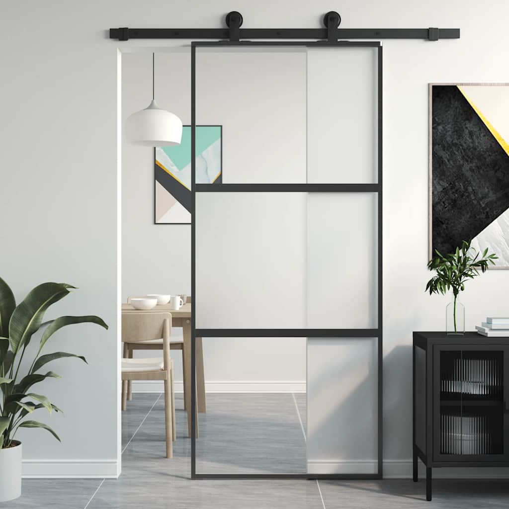 JUNG Vida Schiebetür Schwarz 90x205 cm Hartglas und Aluminium