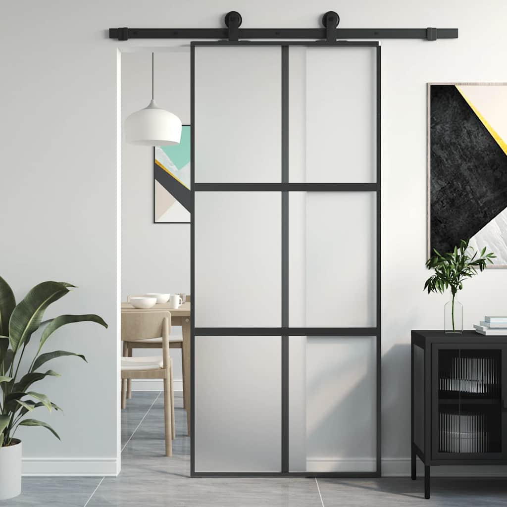 JUNG Vida Schiebetür Schwarz 90x205 cm Hartglas und Aluminium