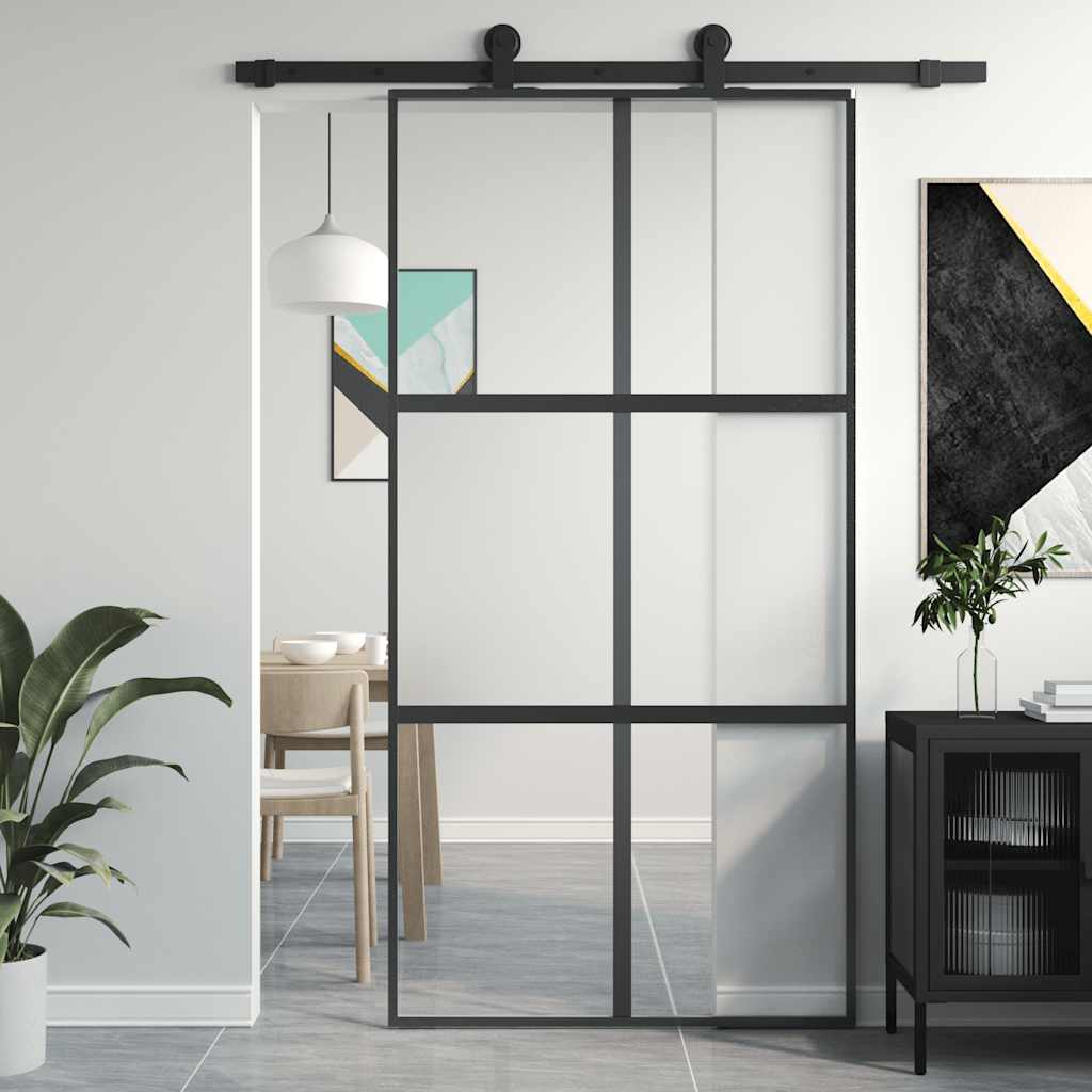 JUNG Vida Schiebetür Schwarz 102,5x205 cm Hartglas und Aluminium