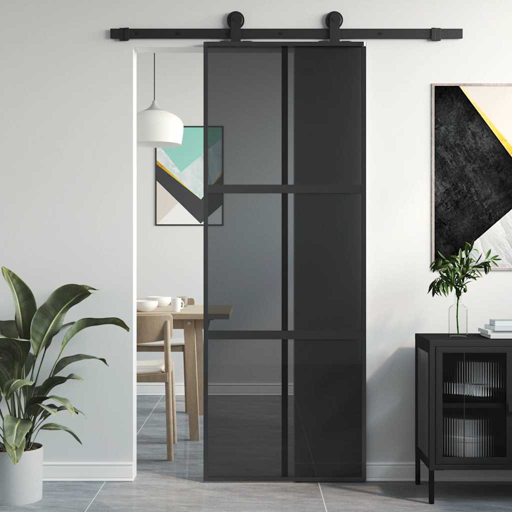 JUNG Vida Schiebetür Schwarz 76x205 cm Hartglas und Aluminium