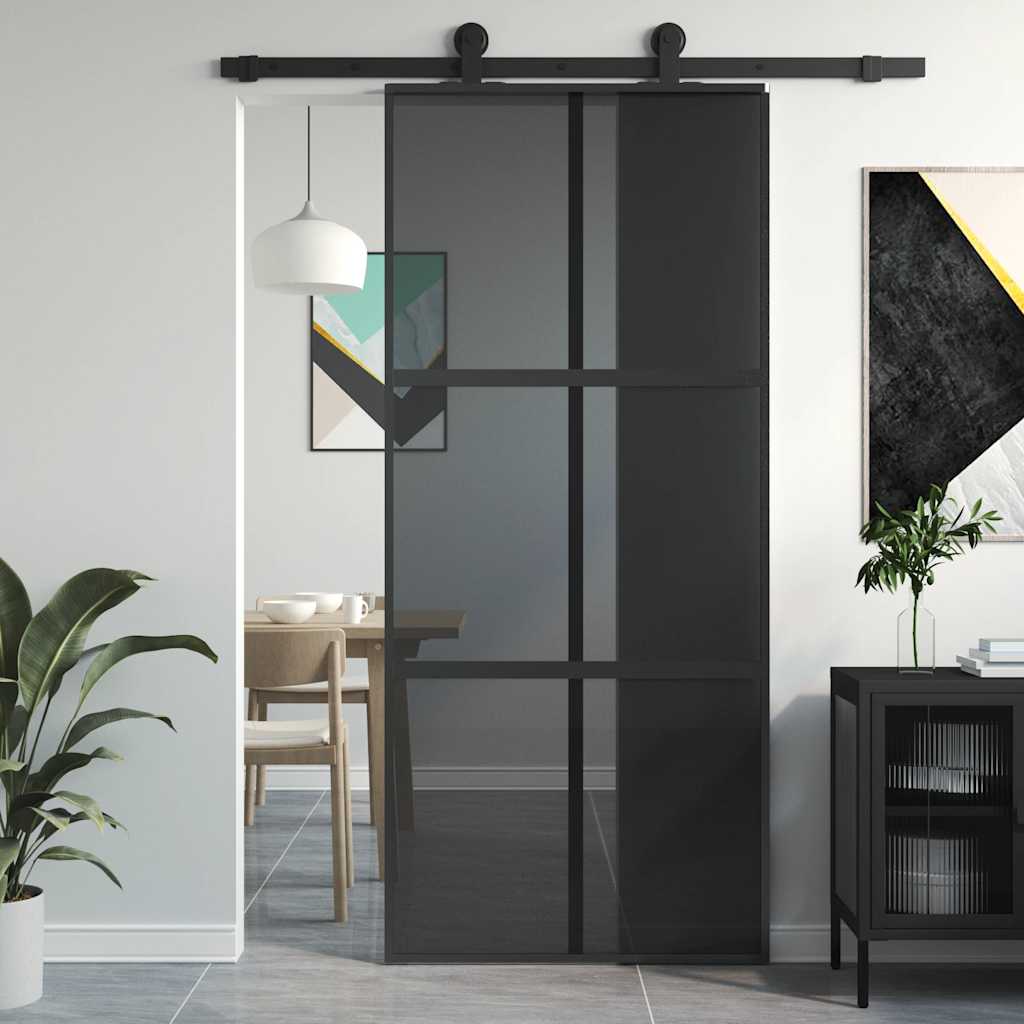 JUNG Vida Schiebetür Schwarz 90x205 cm Hartglas und Aluminium