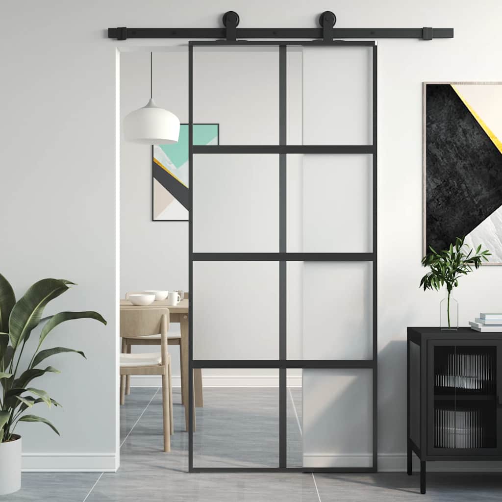 JUNG Vida Schiebetür Schwarz 90x205 cm Hartglas und Aluminium