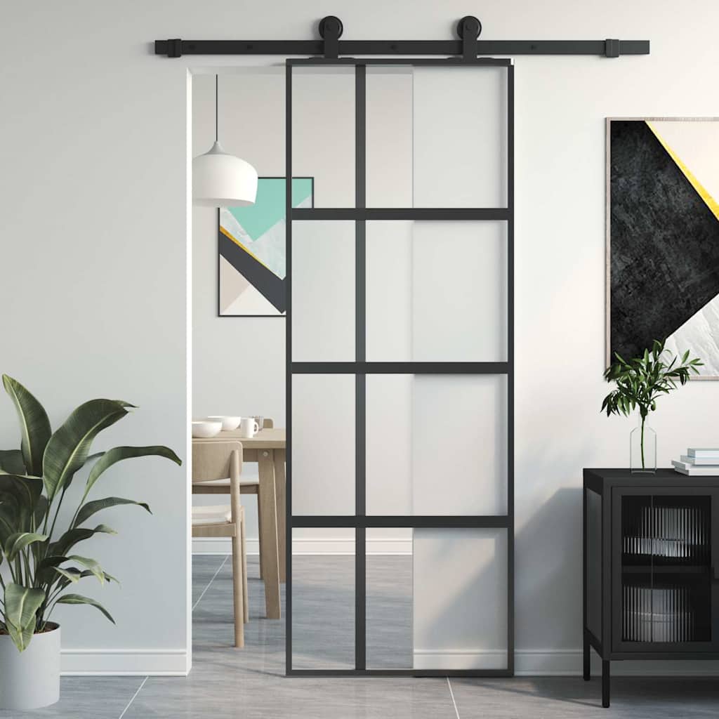 JUNG Vida Schiebetür Schwarz 76x205 cm Hartglas und Aluminium