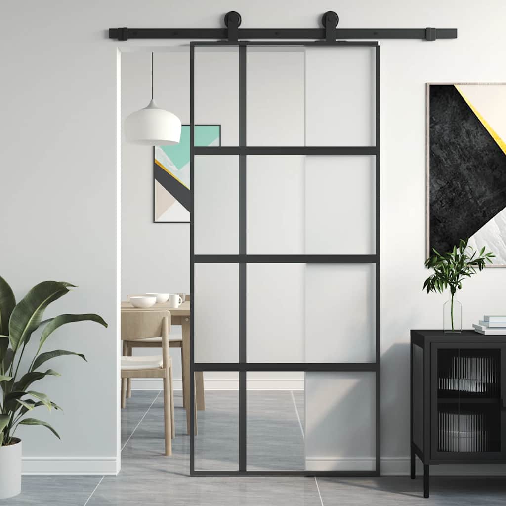 JUNG Vida Schiebetür Schwarz 90x205 cm Hartglas und Aluminium