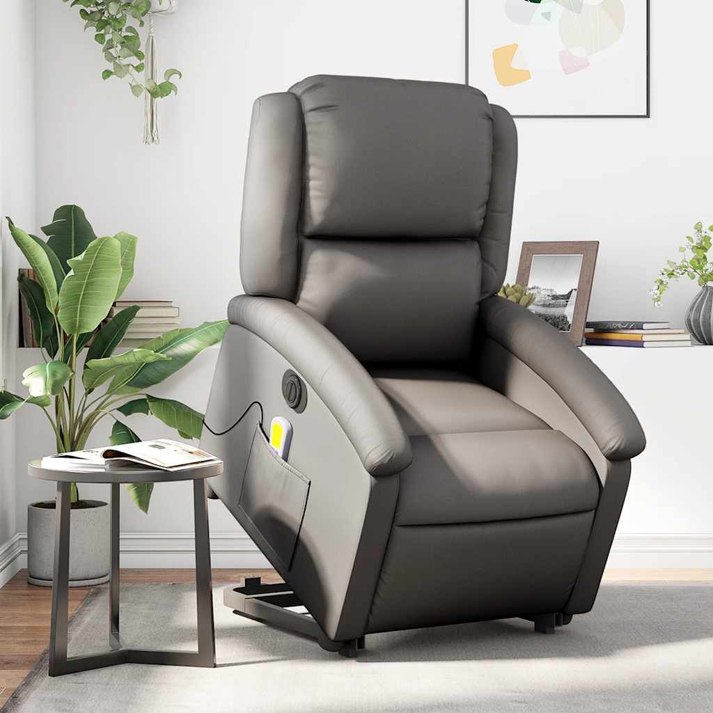 JUNG Vida Massagesessel mit Aufstehhilfe Elektrisch Grau Echtleder