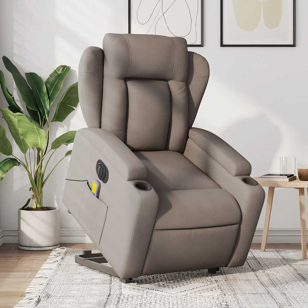 JUNG Vida Elektrischer Massagesessel mit Aufstehhilfe Taupe Stoff