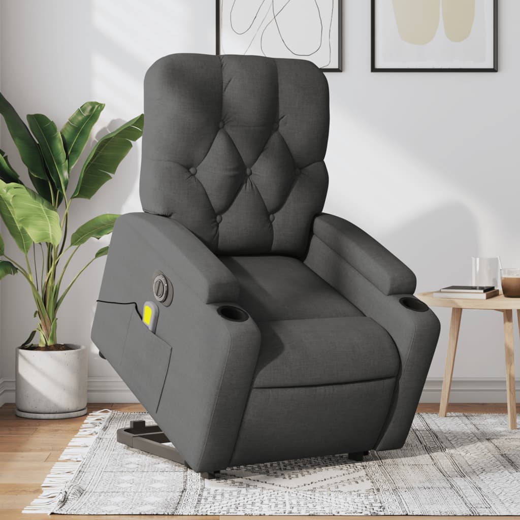 JUNG Vida Elektrischer Massagesessel mit Aufstehhilfe Dunkelgrau Stoff