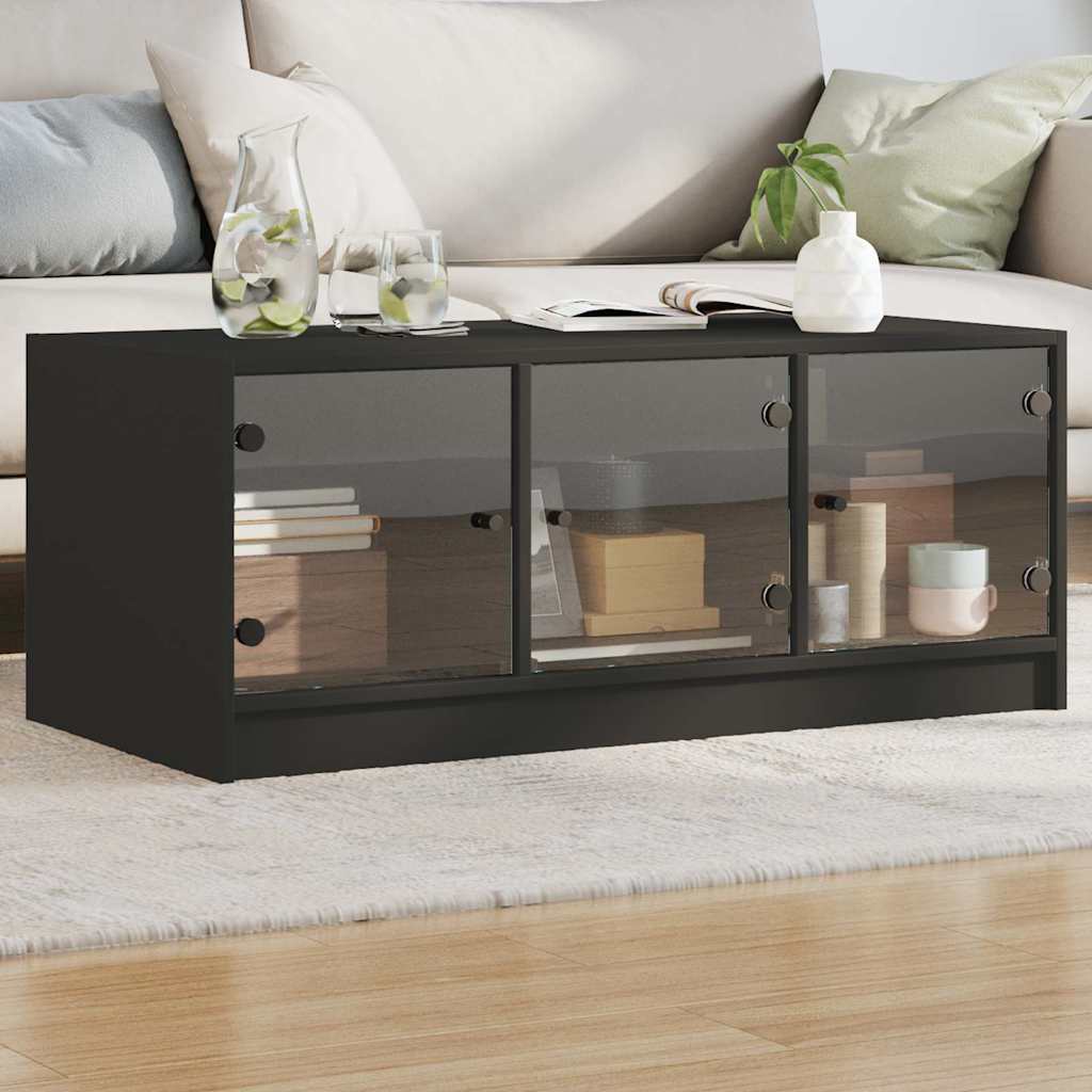 JUNG Vida Couchtisch mit Glastüren Schwarz 102x50x42 cm