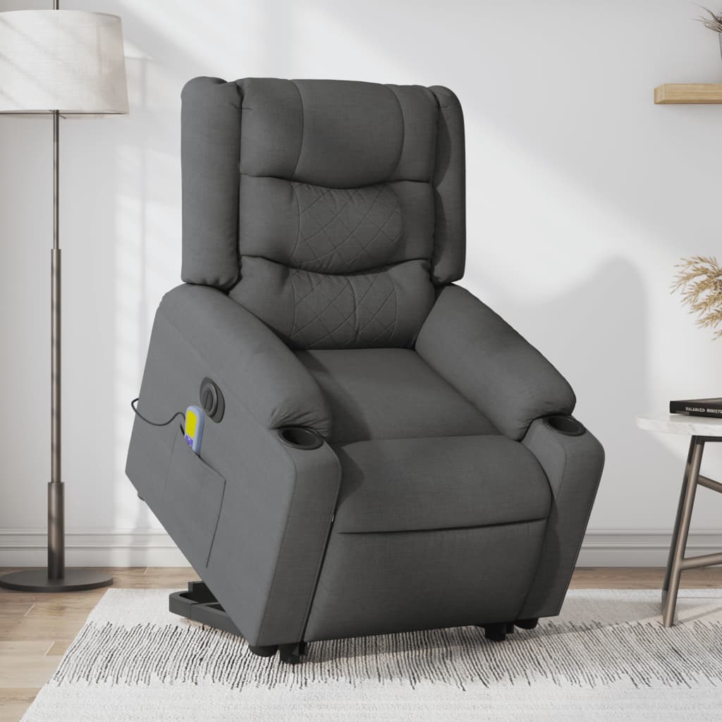 JUNG Vida Elektrischer Massagesessel mit Aufstehhilfe Dunkelgrau Stoff