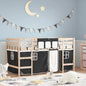 JUNG Vida Kinderhochbett mit Vorhängen Weiß Schwarz 90x200cm Kiefernholz