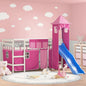 JUNG Vida Kinderhochbett mit Turm Rosa 80x200 cm Massivholz Kiefer