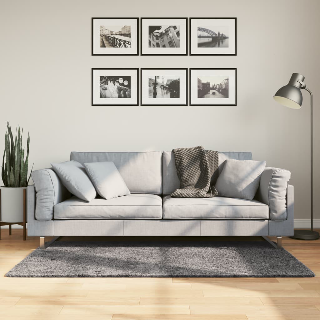 JUNG Vida Teppich HUARTE Kurzflor Weich und Waschbar Anthrazit 80x150 cm