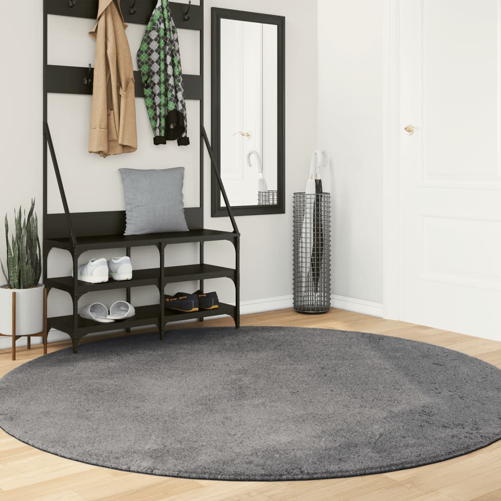 JUNG Vida Teppich HUARTE Kurzflor Weich und Waschbar Anthrazit Ø 200 cm