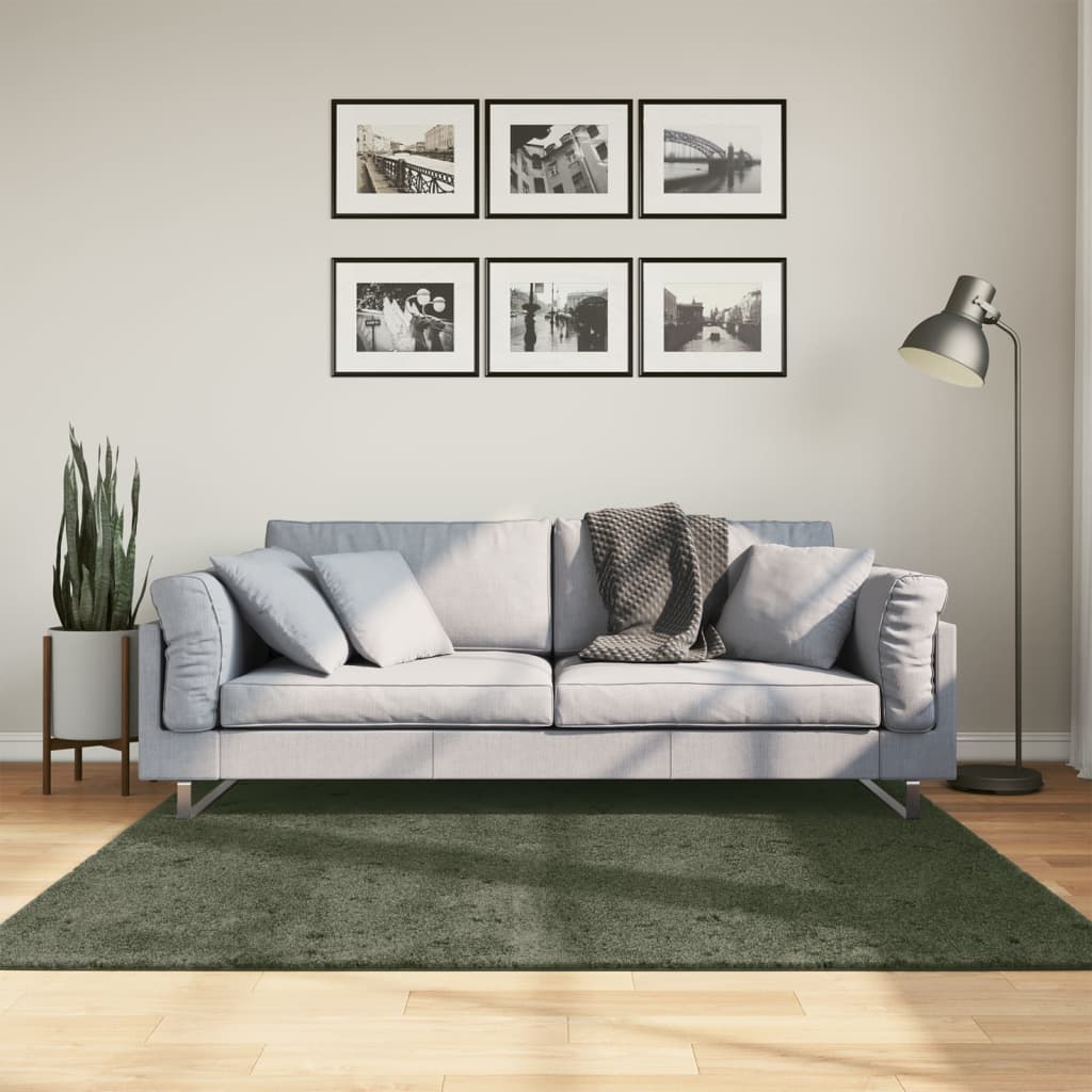 JUNG Vida Teppich HUARTE Kurzflor Weich und Waschbar Waldgrün 160x160 cm
