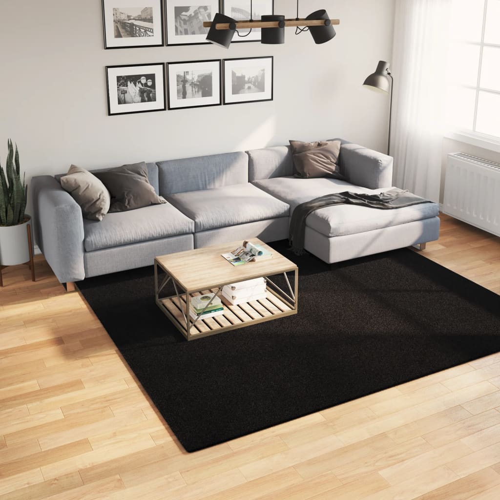 JUNG Vida Teppich HUARTE Kurzflor Weich und Waschbar Schwarz 240x240 cm