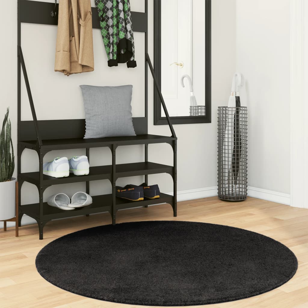 JUNG Vida Teppich HUARTE Kurzflor Weich und Waschbar Schwarz Ø 120 cm
