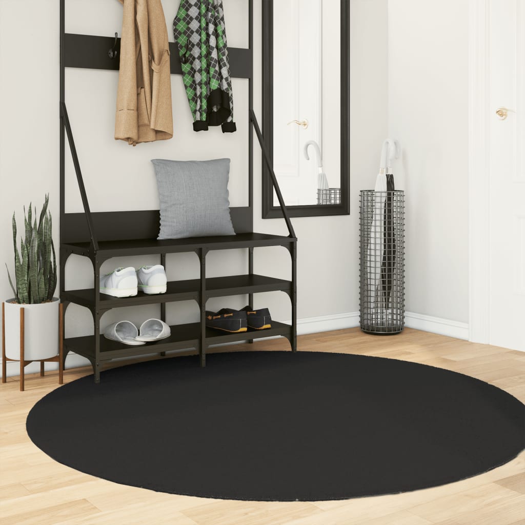 JUNG Vida Teppich HUARTE Kurzflor Weich und Waschbar Schwarz Ø 160 cm