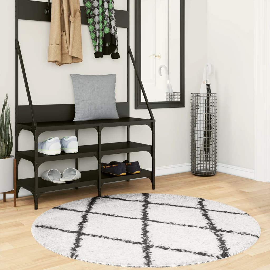 JUNG Vida Teppich Shaggy Hochflor Modern Creme und Schwarz Ø 120 cm