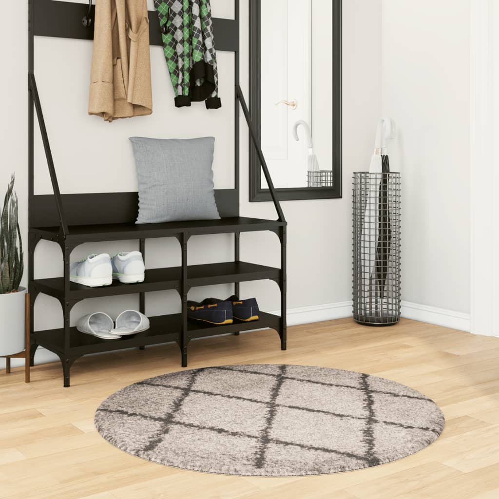 JUNG Vida Shaggy-Teppich PAMPLONA Hochflor Modern Beige Anthrazit Ø 100cm