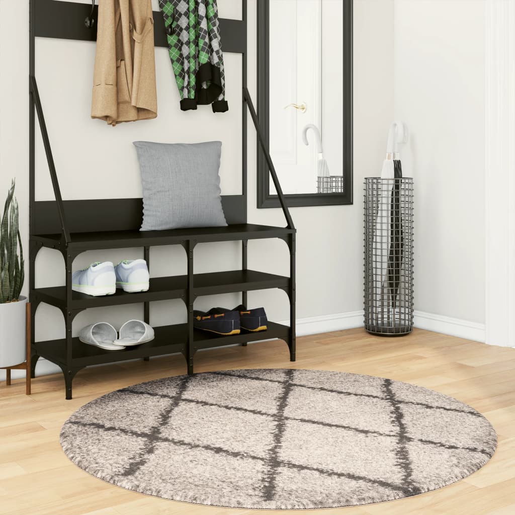 JUNG Vida Shaggy-Teppich PAMPLONA Hochflor Modern Beige Anthrazit Ø 120cm