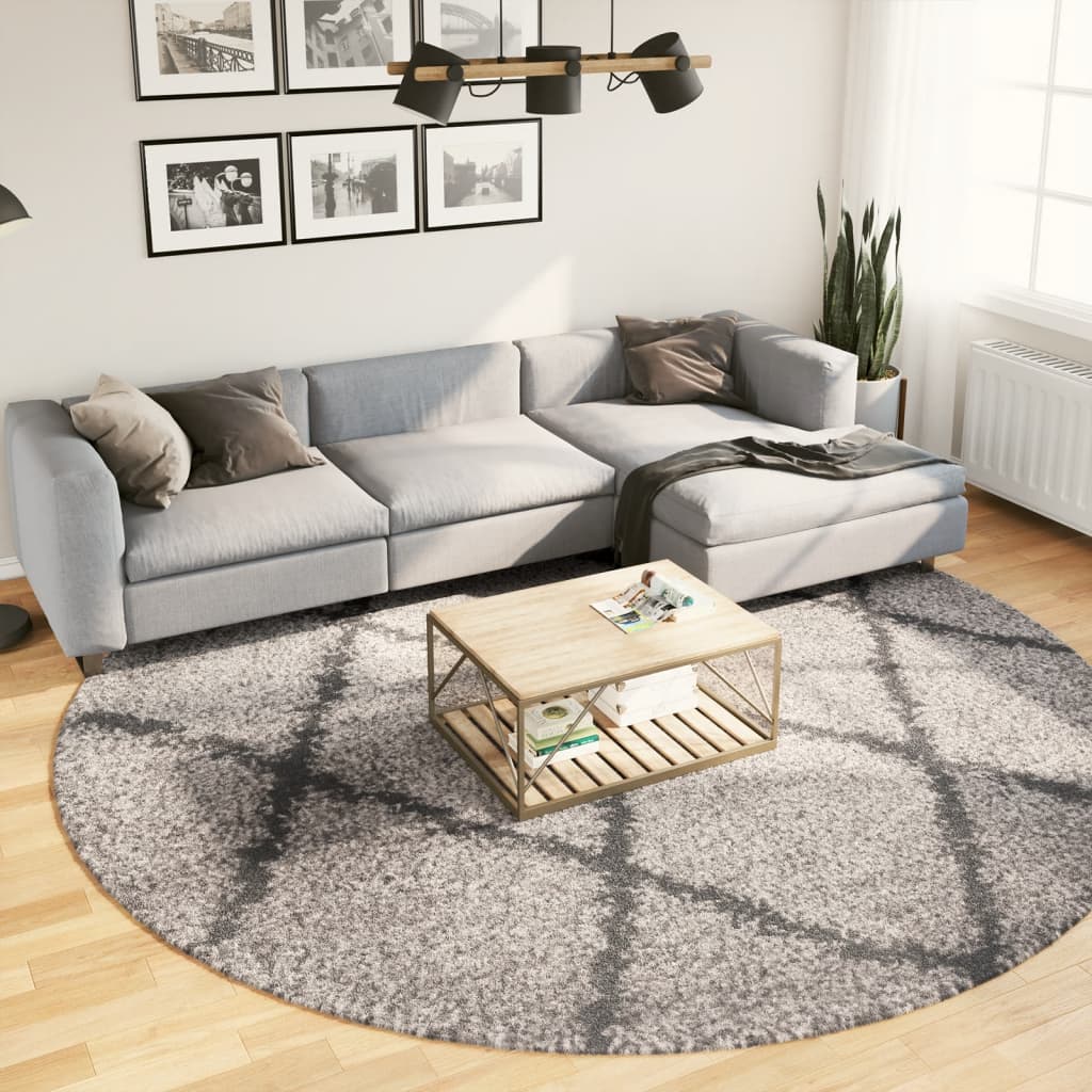 JUNG Vida Shaggy-Teppich PAMPLONA Hochflor Modern Beige Anthrazit Ø 280cm