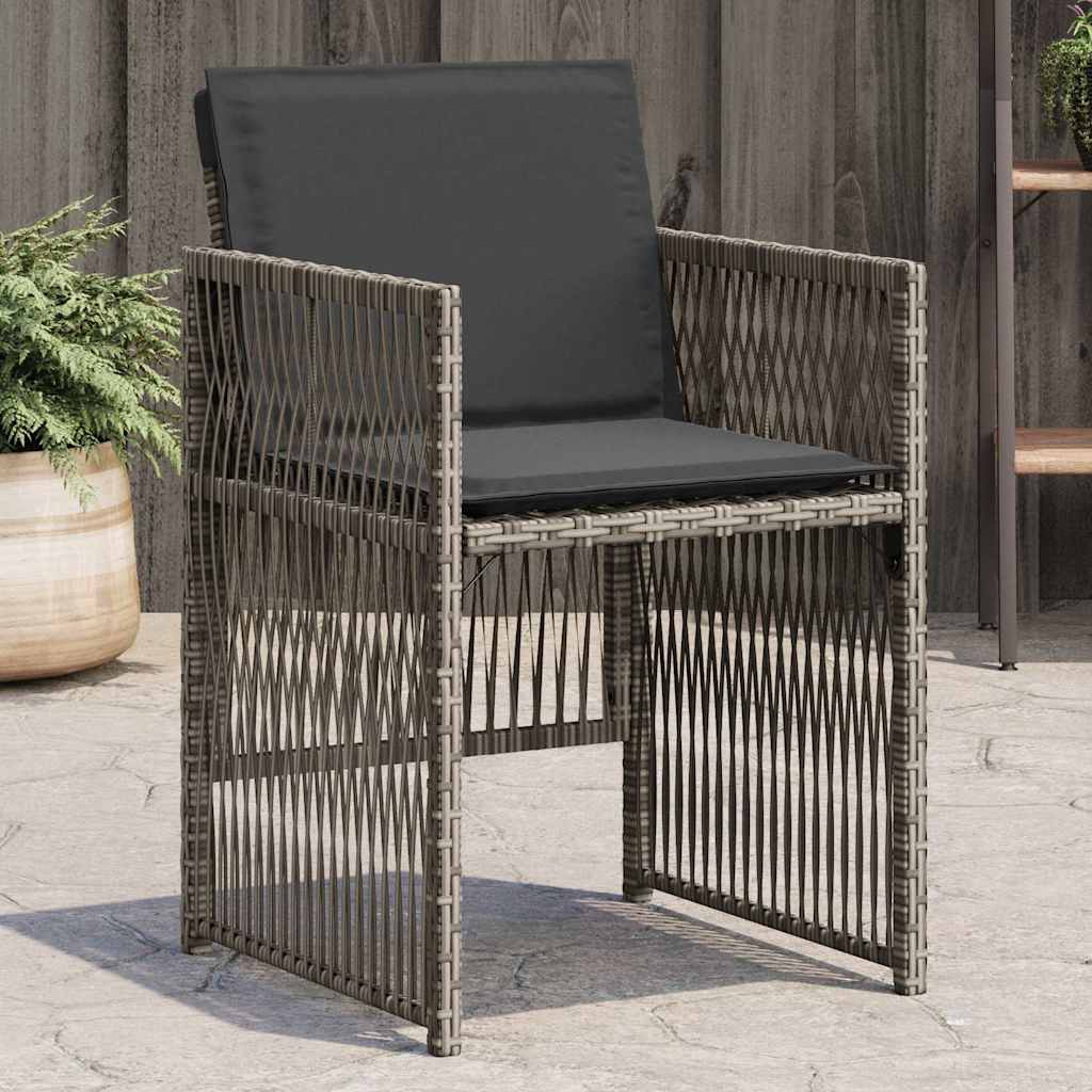 JUNG Vida Gartenstühle mit Kissen 4 Stk. Grau Poly Rattan