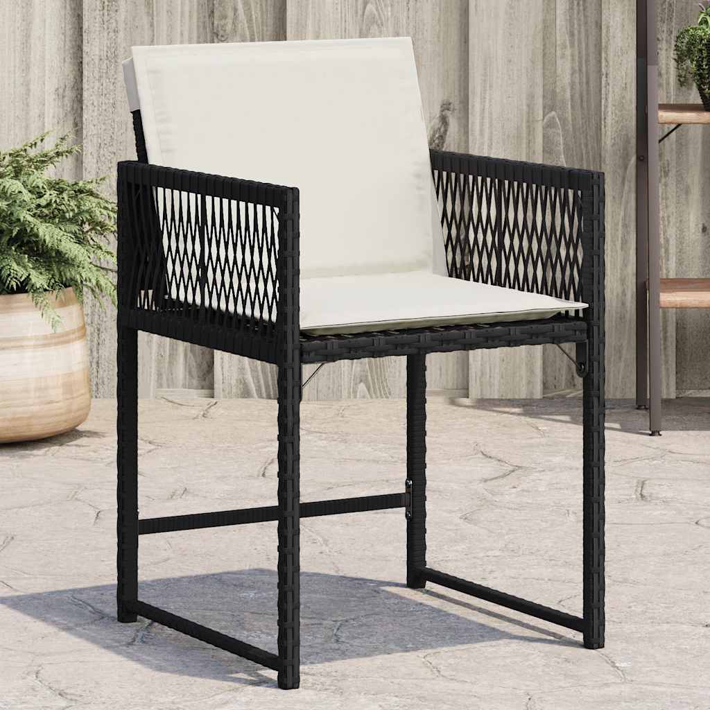 JUNG Vida Gartenstühle mit Kissen 4 Stk. Schwarz Poly Rattan