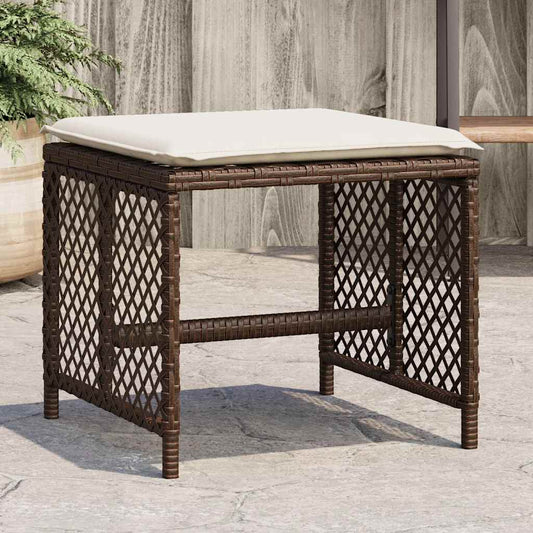 JUNG Vida Gartenhocker mit Kissen 4 Stk. Braun 41x41x36 cm Poly Rattan