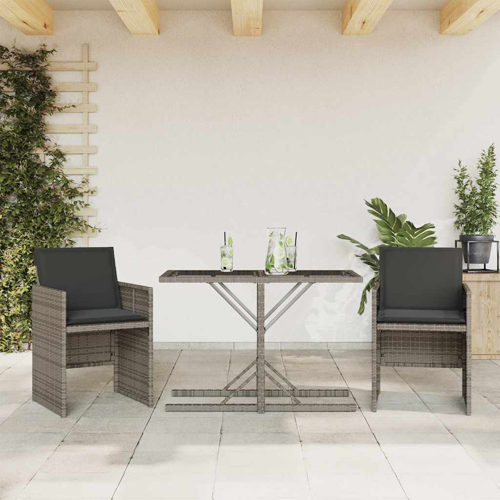 JUNG Vida 3-tlg. Bistro-Set mit Kissen Grau Poly Rattan