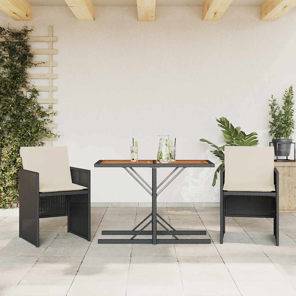 JUNG Vida 3-tlg. Bistro-Set mit Kissen Schwarz Poly Rattan