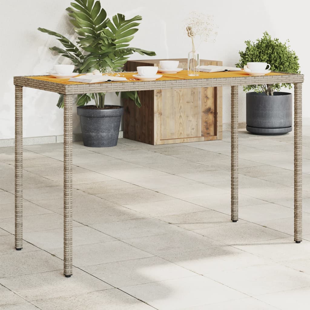JUNG Vida Gartentisch mit Akazienholz-Platte Grau 115x54x74cm Poly Rattan