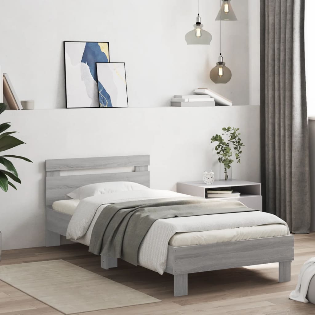 JUNG Vida Bettgestell mit Kopfteil Grau Sonoma 75x190 cm Holzwerkstoff