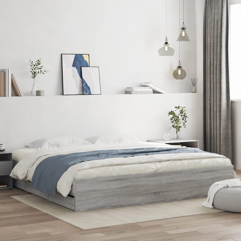 JUNG Vida Bettgestell mit Schubladen Grau Sonoma 200x200cm Holzwerkstoff