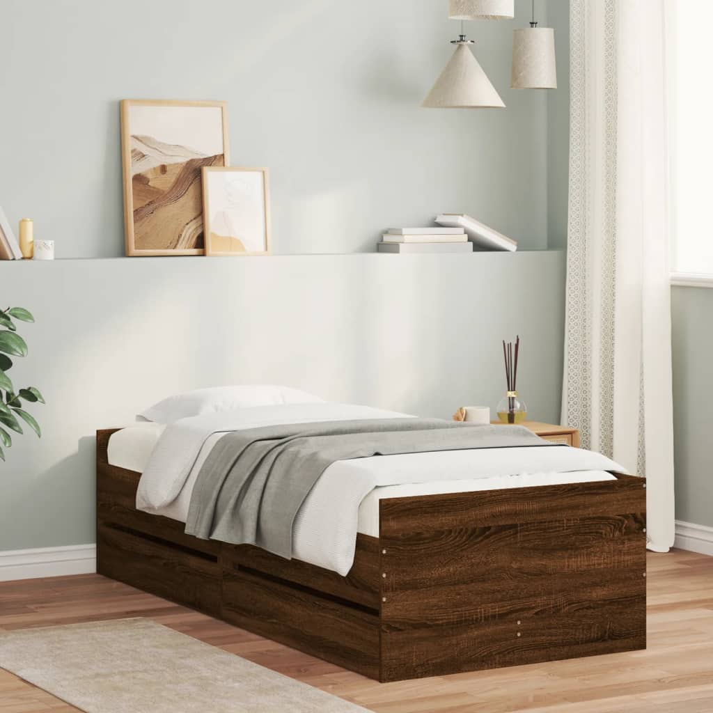 JUNG Vida Bettgestell mit Schubladen Braun Eichen-Optik 90x200 cm