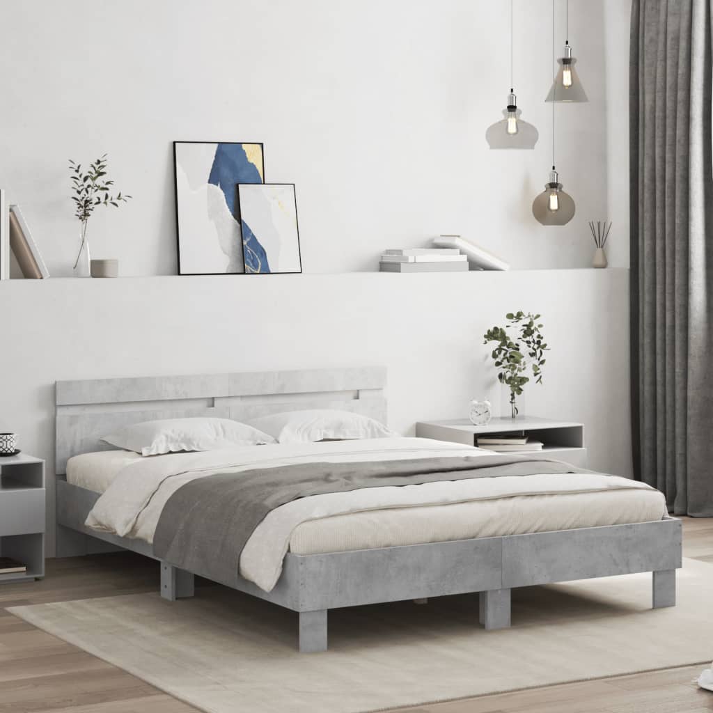 JUNG Vida Bettgestell mit Kopfteil LED-Beleuchtung Betongrau 150x200 cm