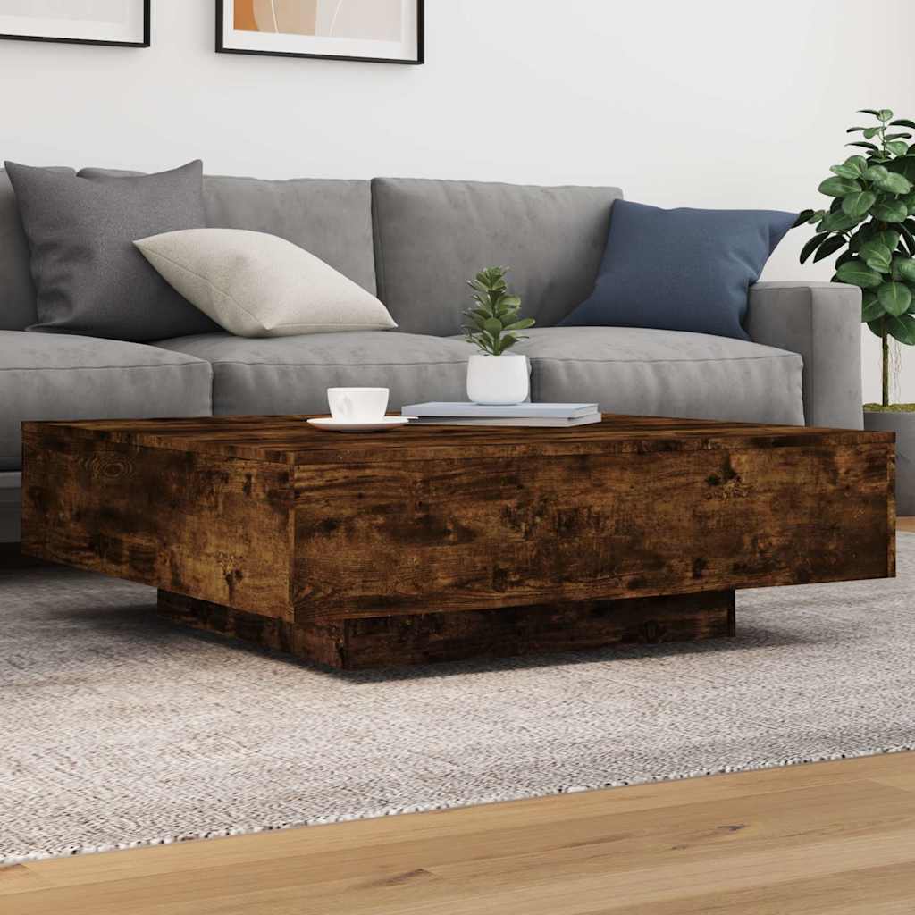 JUNG Vida Couchtisch mit LED-Leuchten Räuchereiche 100x100x31 cm