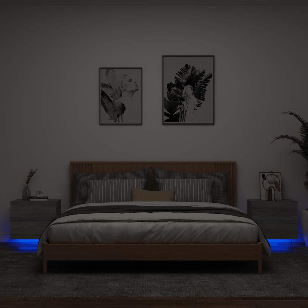 JUNG Vida Wand-Nachttische mit LED-Leuchten 2 Stk. Grau Sonoma