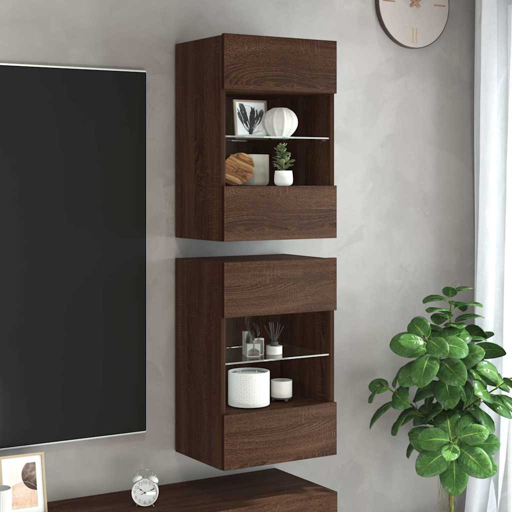 JUNG Vida Wandschränke mit LED-Leuchten für TV 2 Stk. Braun Eichen-Optik