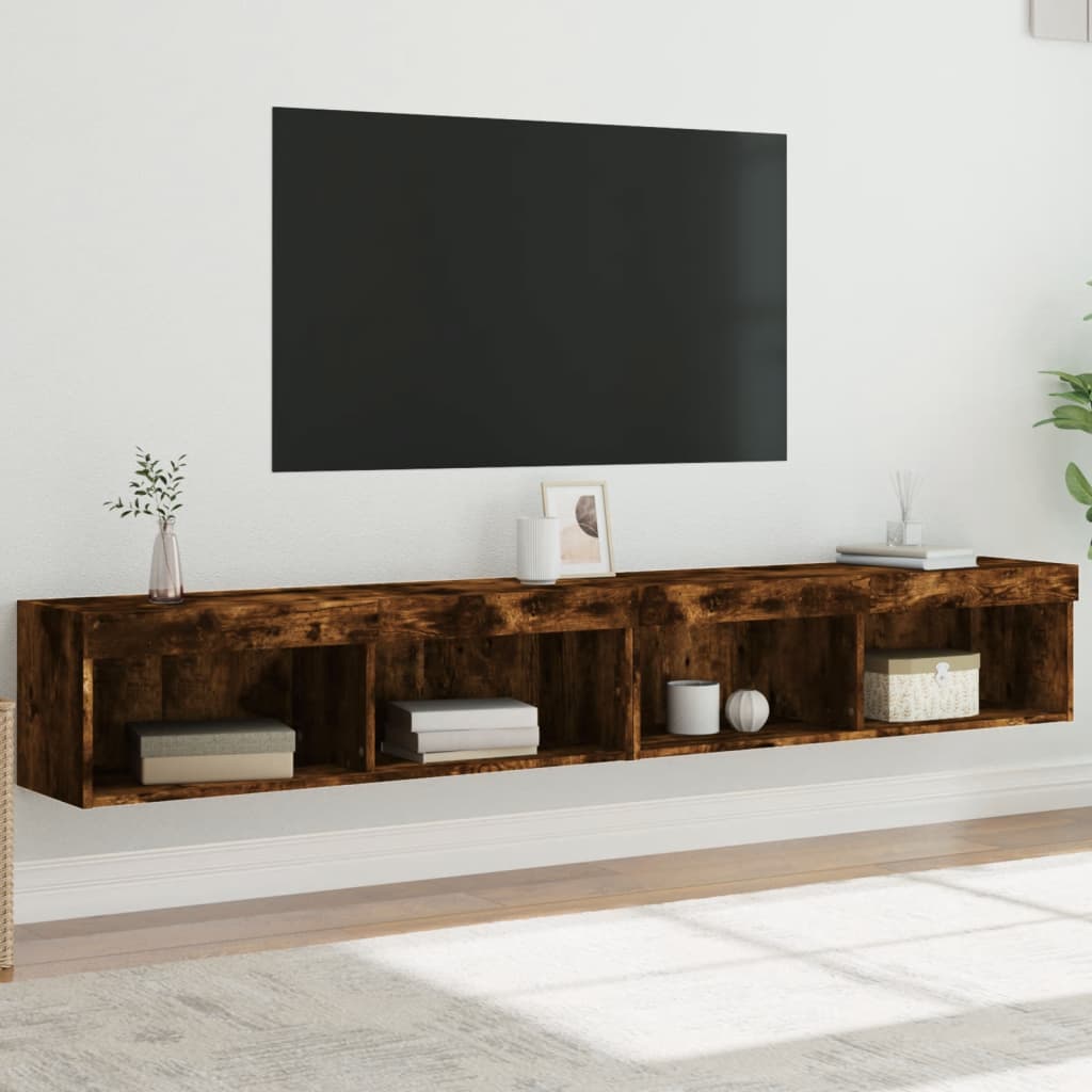 JUNG Vida TV-Schränke mit LED-Leuchten 2 Stk. Räuchereiche 100x30x30 cm