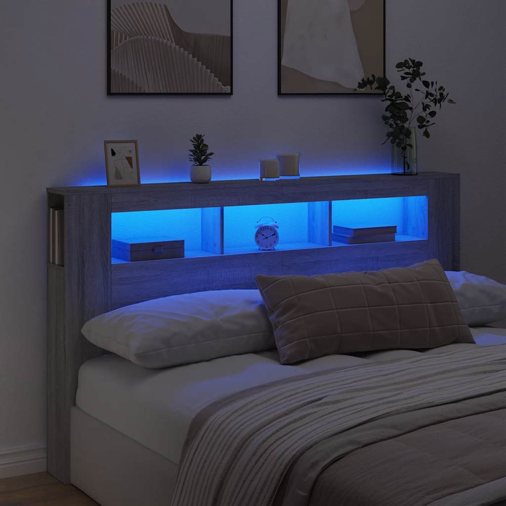 JUNG Vida LED-Kopfteil Grau Sonoma 180x18,5x103,5 cm Holzwerkstoff