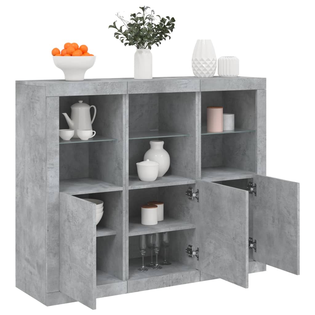 JUNG Vida Sideboards mit LED-Leuchten 3 Stk. Betongrau Holzwerkstoff