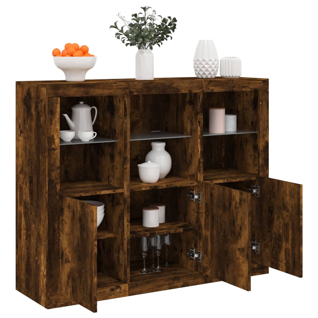 JUNG Vida Sideboards mit LED-Leuchten 3 Stk. Räuchereiche Holzwerkstoff