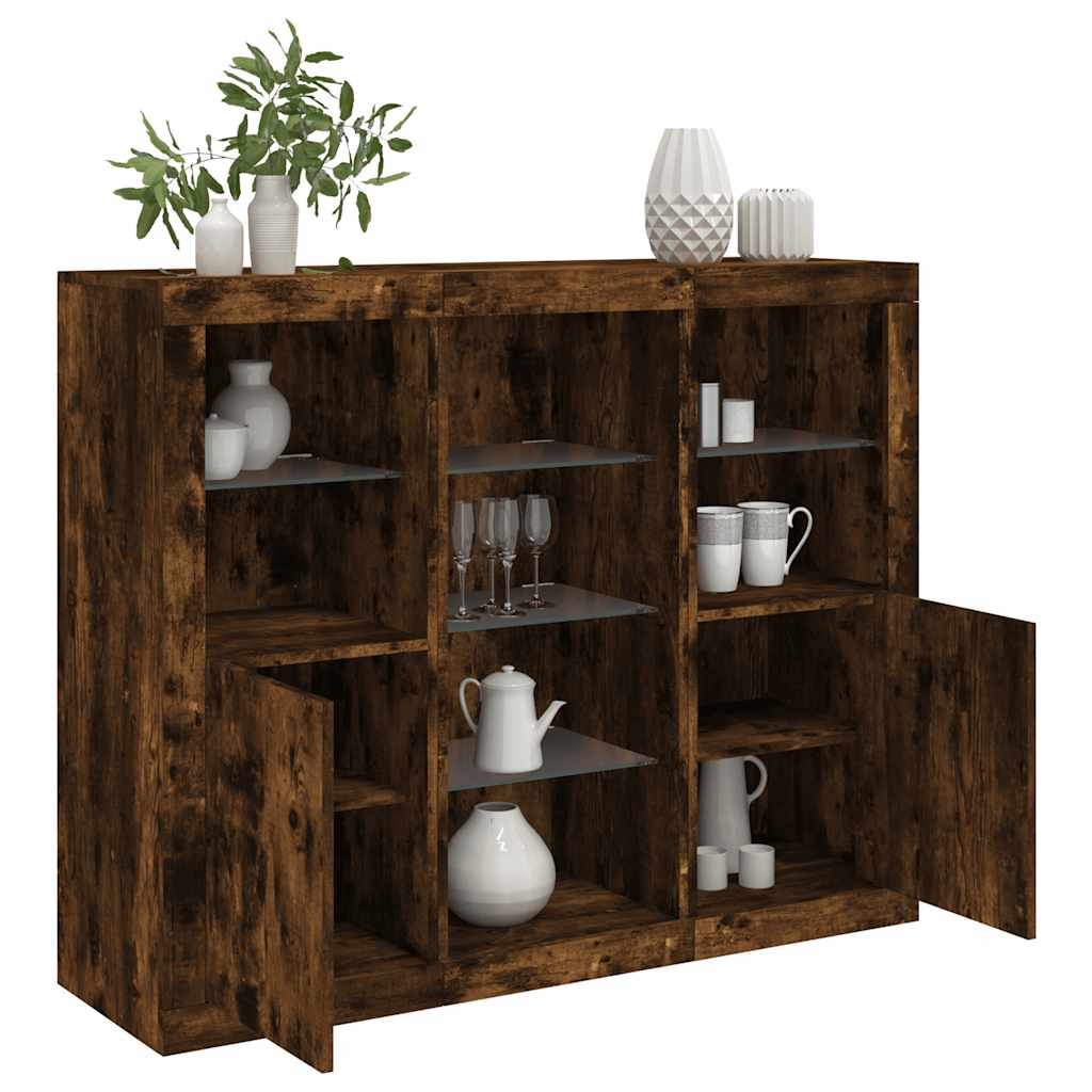 JUNG Vida Sideboards mit LED-Leuchten 3 Stk. Räuchereiche Holzwerkstoff