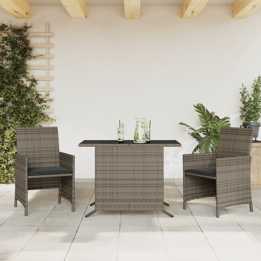 JUNG Vida 3-tlg. Bistro-Set mit Kissen Grau Poly Rattan