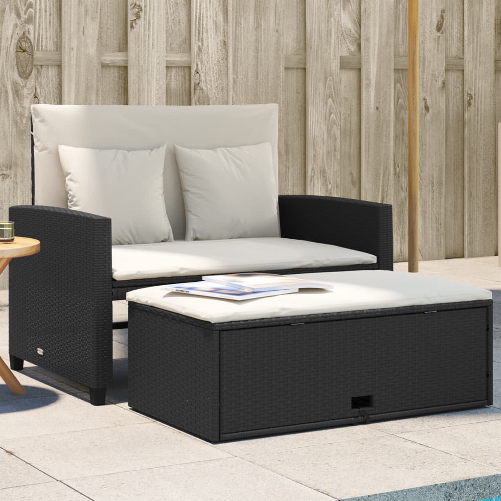 JUNG Vida Gartensofa mit Kissen 2-Sitzer Schwarz Poly Rattan