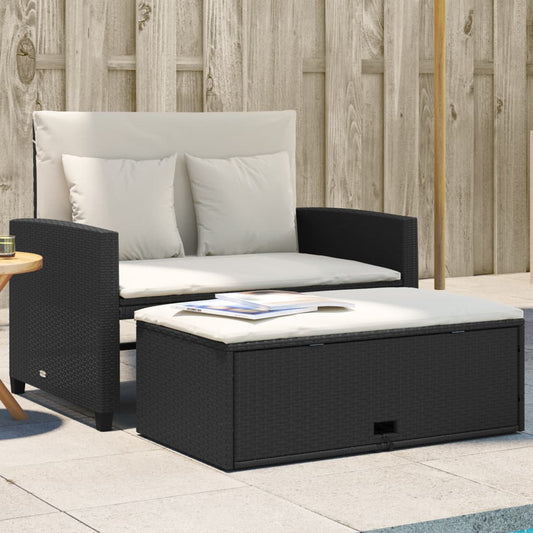 JUNG Vida Gartensofa mit Kissen 2-Sitzer Schwarz Poly Rattan