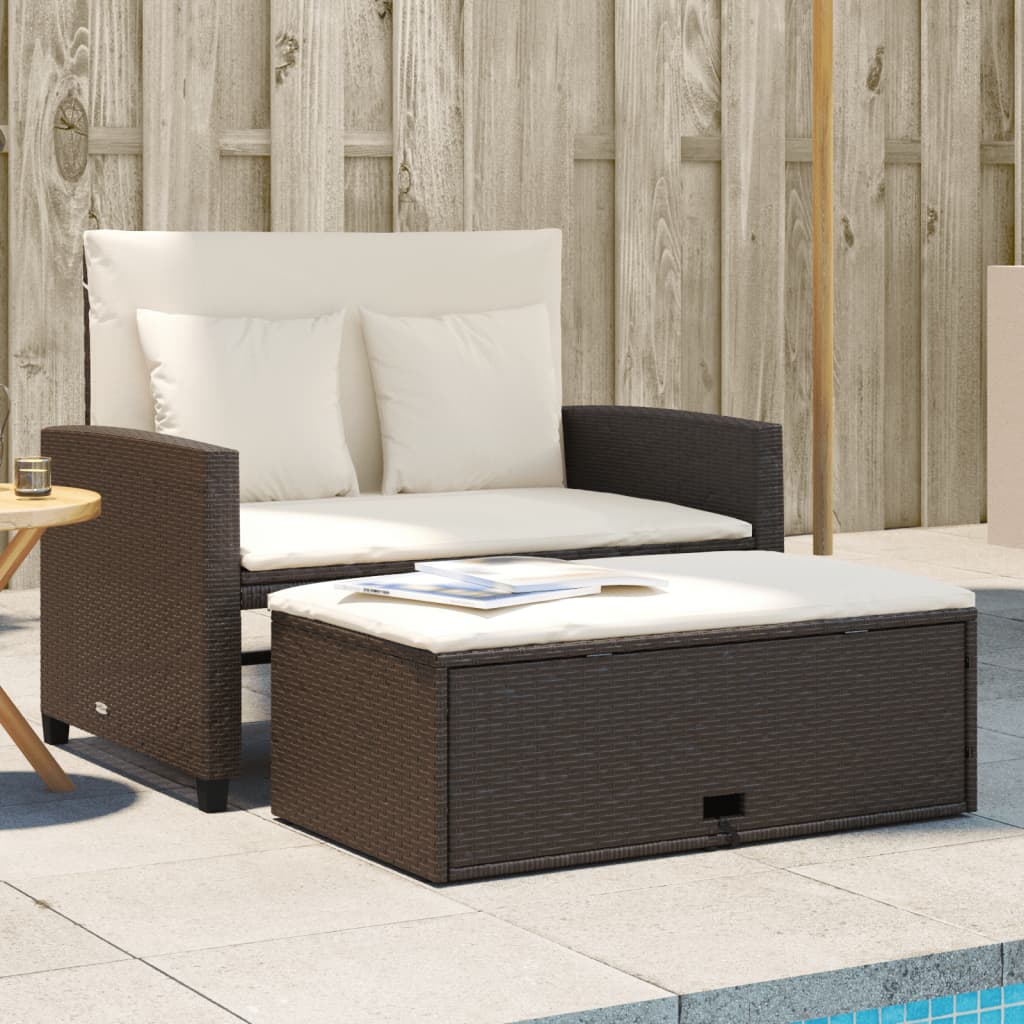 JUNG Vida Gartensofa mit Kissen 2-Sitzer Braun Poly Rattan