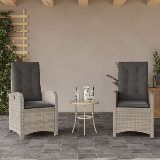 JUNG Vida Gartensessel mit Kissen 2 Stk. Verstellbar Hellgrau Poly Rattan